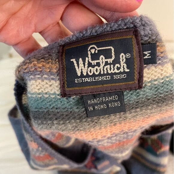 Vintage Woolrich Sweater Vest Stripe Western Aztec Granny Wool Green Size Medium - Picture 6 of 8